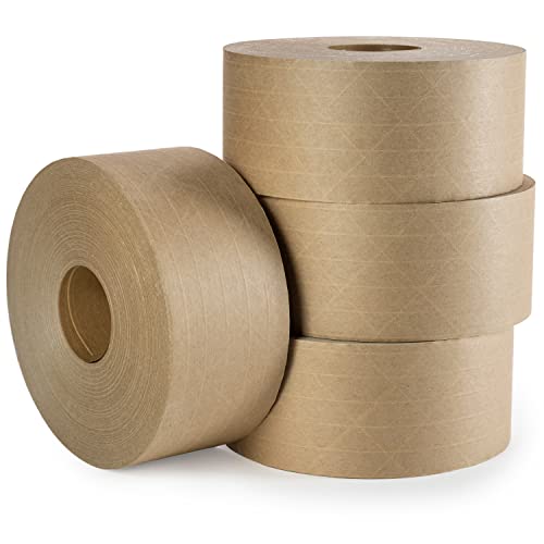 IDL Packaging 2.83" x 450 feet Reinforced Water-Activated Kraft Gummed Tape 30lb Thickness (Pack of 4) - Secure Paper Packing Tape for Secure Carton Sealing - Heavy-Duty for All Conditions, Brown - size: Pack of 4