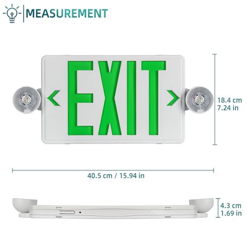 Green LED Exit Sign Emergency Light Combo UL, 2 Pack - color: White Housing+Green Letter+Light, size: 2 Pack