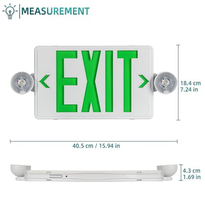 Green LED Exit Sign Emergency Light Combo UL, 2 Pack - color: White Housing+Green Letter+Light, size: 2 Pack