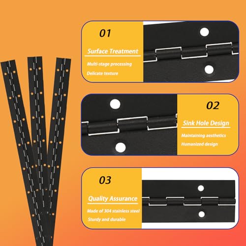 16" Piano Hinges, 4PCS 304 Stainless Steel Continuous Hinges, Black - size: 16inch