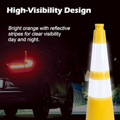 8-Pack 28" Yellow Traffic Cones - Reflective Safety - color: Yellow, size: 28inch