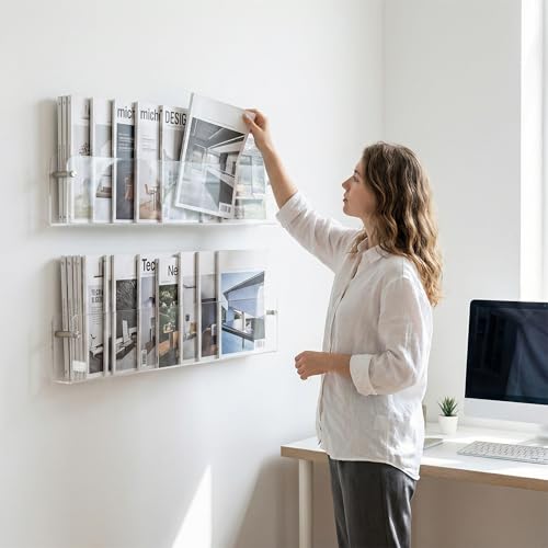 37.4" Magazine Holder,Acrylic Magazine Rack Wall Mounted,Clear Brochure Holder (2PACK)… - color: Transparent