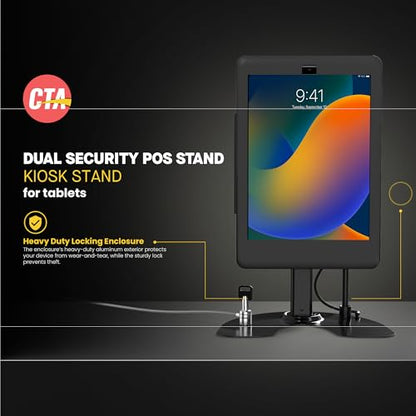 Dual Kiosk Stand – CTA Security Stand with Locking Case, Cable, Stylus, Tether, and 360-Degree Rotating Base for iPad Pro 10.5”, iPad Air 3 (PAD-ASKTB) – Black - color: Black, size: iPad Air 3 Gen/ iPad Pro 10.5", style: Dual Security