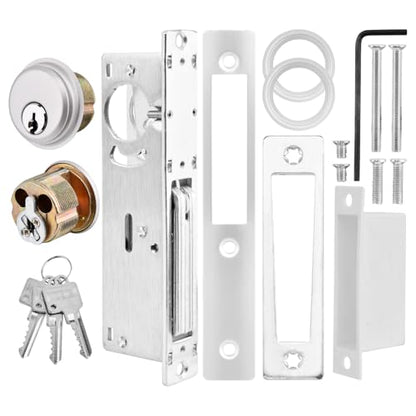 Storefront Mortise Door Lock, Commercial Mortise Lock with Lock Cylinder Aluminum Door Locks Double Cylinder Hook Deadbolt Lock Set for Storefront Entry Doors