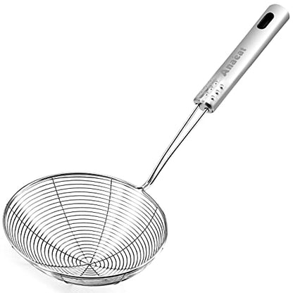 Anaeat 4.5" Stainless Steel Spider Skimmer, Professional Kitchen Pasta Strainer Spoon with Long Handle - Asian Strainer Ladle Wire Skimmer Spoons for Cooking and Frying - color: 4.5" Spider Strainer Skimmer