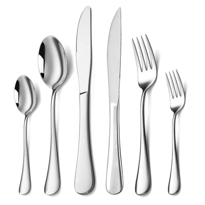 24-Piece Silverware Set with Steak Knives,Flatware Set for 4, Food-Grade Stainless Steel Tableware Cutlery Set, Mirror Finished Utensil Sets for Home Restaurant - size: 6.7-9.1 inches silverware set 24pcs