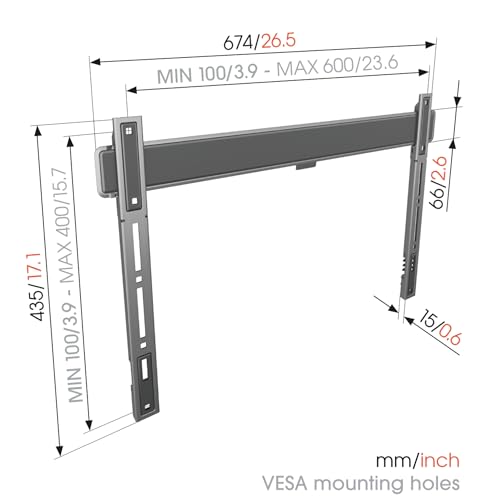 Vogel's TVM 5605 Extremely Flat TV wall Bracket for 40-100 inch TVs, Max. 220 lbs, TV Bracket max. VESA 600x400, Universally Compatible, Distance to the wall only 0.59 inch - size: 40 - 100"
