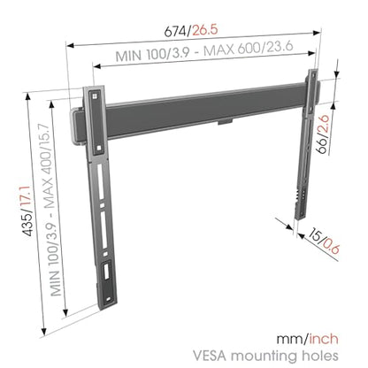 Vogel's TVM 5605 Extremely Flat TV wall Bracket for 40-100 inch TVs, Max. 220 lbs, TV Bracket max. VESA 600x400, Universally Compatible, Distance to the wall only 0.59 inch - size: 40 - 100"