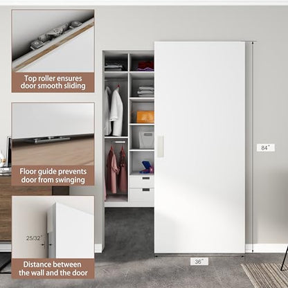 JUBEST 36"x84" Flush Concealed Barn Door with Soft Close Hardware Kit - size: 36"x84"