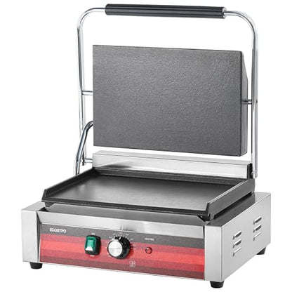 EGGKITPO Commercial Electric Panini Grill with Flat Plates Stainless Steel Sandwich Maker 14"× 9.5" Cast Iron Enamel Plate Countertop Panini Press with Temperature Control for Business 110V 1700W - size: 14"×9.5” Smooth Plate