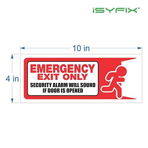 iSYFIX Emergency Exit Only Stickers, 10x4 Inch, 3 Pack - color: RED & WHITE, size: Medium