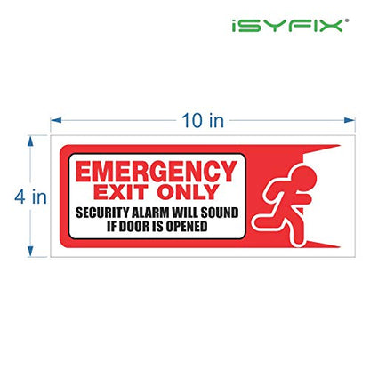 iSYFIX Emergency Exit Only Stickers, 10x4 Inch, 3 Pack - color: RED & WHITE, size: Medium