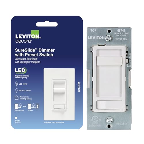 Leviton SureSlide LED Advanced Dimmer Switch for 150W Dimmable LED, Halogen and Incandescent Bulbs and Fixtures, 66741-W, White - color: White