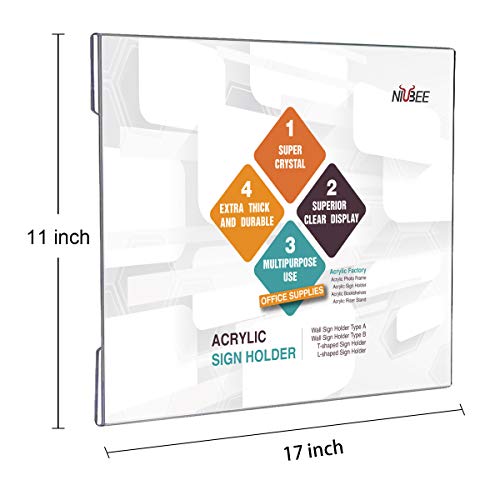 NIUBEE 11x17 Acrylic Sign Holder Wall Mount Horizontal Poster Frame 3 Pack - size: 11x17", style: Horizontal