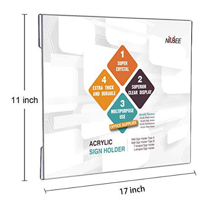 NIUBEE 11x17 Acrylic Sign Holder Wall Mount Horizontal Poster Frame 3 Pack - size: 11x17", style: Horizontal