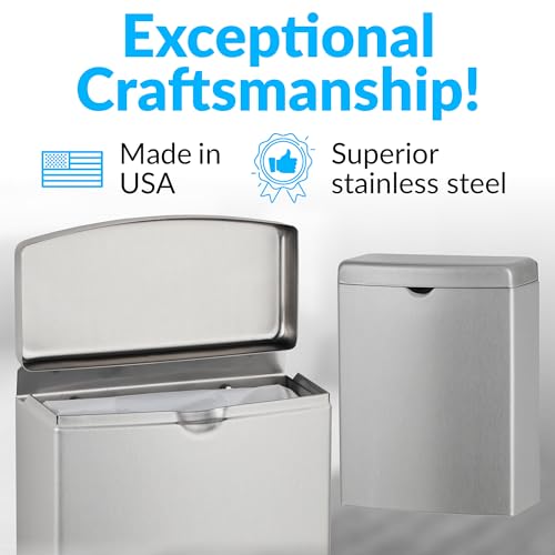 Bobrick Sanitary Napkin Disposal Wall Mounted Stainless Steel Flip Top Receptacle for Public Restrooms, 1-Piece Design with 1 Gallon Waste Capacity (Model B-270) - size: 1 Gallon