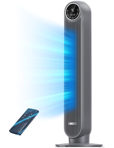 DREO Tower Fan for Bedroom, 25ft/s Velocity, 28dB Ultra Quiet, 4 Speeds - color: Grey, size: 36 inch