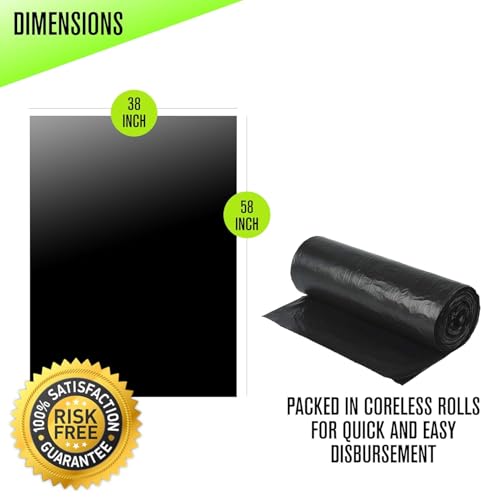 Aluf Plastics 55 Gallon Trash Can Liners (100 Count) - 38" x 58" - Thick 1.5 MIL Equivalent Black Trash Bags for Bathroom, Kitchen, Office, Industrial, Commercial, Recycling and More - color: Black, style: 55-60 Gal, 1.2 Mil, 100 Count