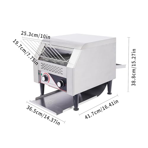 Commercial Toaster Conveyor, Commercial Toaster 300 Slices/Hour Conveyor Restaurant Toaster for Bun Bagel Bread Heavy Duty Stainless Steel Conveyor Toaster, 110V Electric Countertop Belt Machine - color: Silver - C