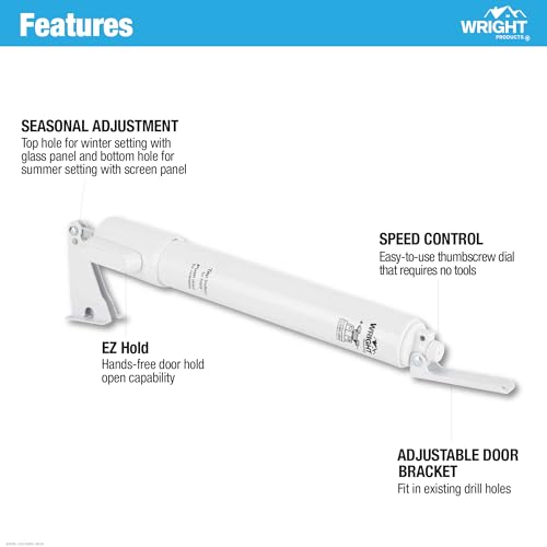 Wright Products EZ-Hold Heavy Duty Pneumatic Storm Door Closer, White - color: White