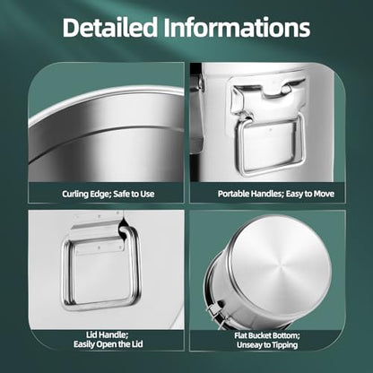 33L/5.55 Gal Stainless Steel Food Storage Container with Lid - size: 5.55 gal