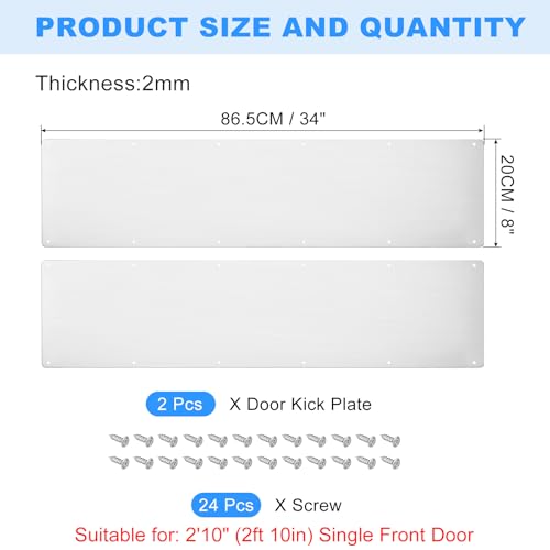 uxcell 2pcs Door Kick Plate, 8 x 34 Inches Aluminum Kick Plate Door Plate, 2 mm Thickness, for Exterior Front Door or Back Door, Silver - color: Silver, size: 8 x 34 Inch