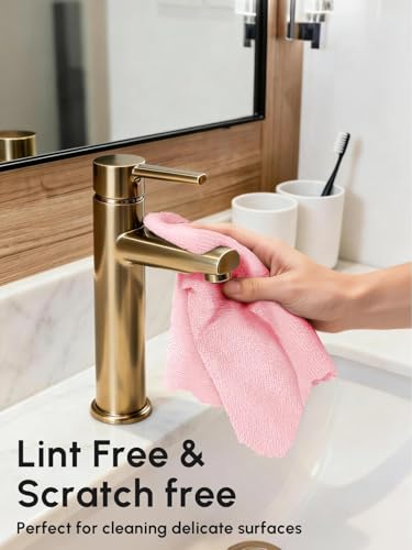 Microfiber Cleaning Cloths Roll 75 Pack 12x12 Inch Lint Free - color: Pink