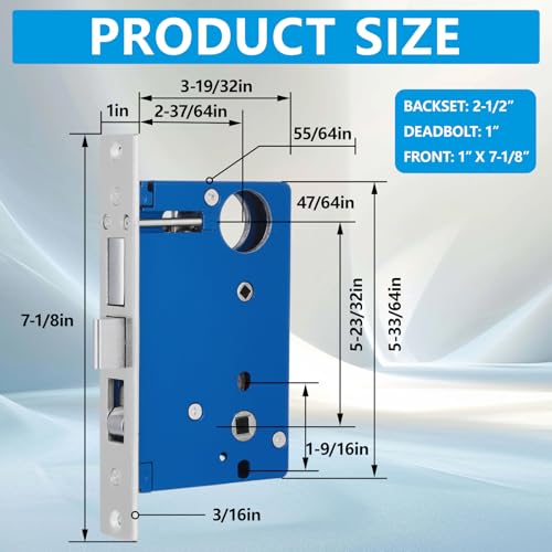 Tandefio 1 Set Double Cylinder Mortise Lock, Left Hand Reverse, Silver - color: Silver, style: Left Hand Reverse