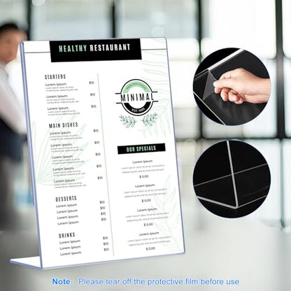 6 Pack Slanted Back Acrylic Sign Holders 4x6 for Business & Store, Tabletop Vertical Sign Holder with Anti-Slip Pads Clear Display Stand, for Menus Flyers Documents Office Restaurants Party Decoration