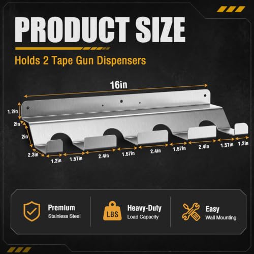 Pelopy Aluminum Wall Mount Tape Gun Holder Dispenser, Silver, 4 Roll Holder - color: Silver, size: 4 Roll Holder
