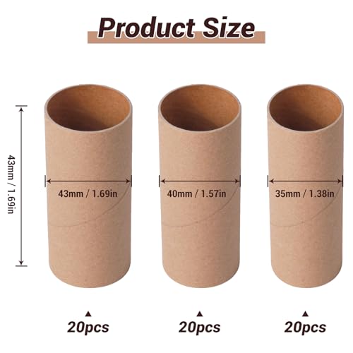 Brown Cardboard Tubes for Crafts, 60Pack, Bulk Paper Rolls for Kids DIY, Classroom Art Supplies, Holiday Decor (20pack 1.38x3.98", 20pack 1.57x3.98",20pack 1.69x3.98") - color: Brown, size: 60Pack