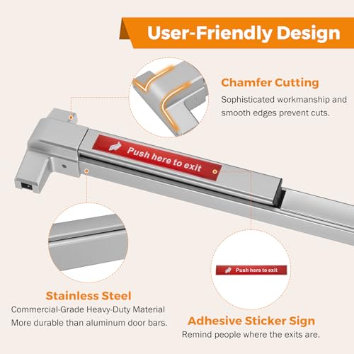BEAMNOVA Vertical Rod Panic Bar Exit Device Push Bar, 27.5 Inch Metallic - color: Metallic, size: 27.5 inch