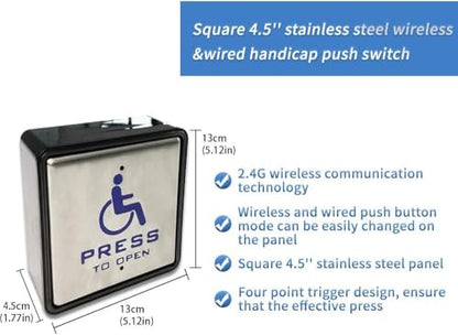 Handicap Auto Swing Door Opener, Low Energy ADA Swing Door Operator with Stainless Steel Handicap Push Buttons
