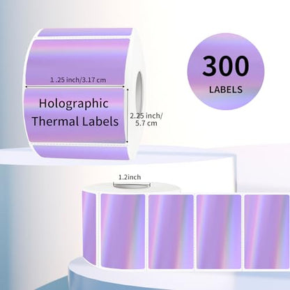 2.25"x1.25" Direct Thermal Labels, Holographic Thermal Printer Labels for Barcode, Self-Adhesive Address Shipping Thermal Label Stickers-1 Roll, 300 Labels, Holographic Purple - color: Holographic Purple, size: 2.25"x1.25"