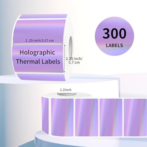 2.25"x1.25" Direct Thermal Labels, Holographic Thermal Printer Labels for Barcode, Self-Adhesive Address Shipping Thermal Label Stickers-1 Roll, 300 Labels, Holographic Purple - color: Holographic Purple, size: 2.25"x1.25"