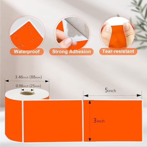 3 X 5 Inch Printable Waterproof Rectangle Color Coding Labels, 300 Per Roll Adhesive Color Coding Stickers for Bar-Codes, Address, Small Business Labeling, Fluorescent Orange - color: Fluorescent Orange