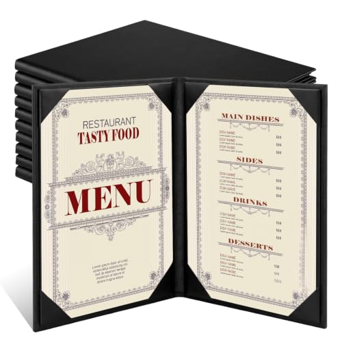 10 Pcs PU Leather Menu Covers 8.5x11 Inch, Menu Holders with 2-View