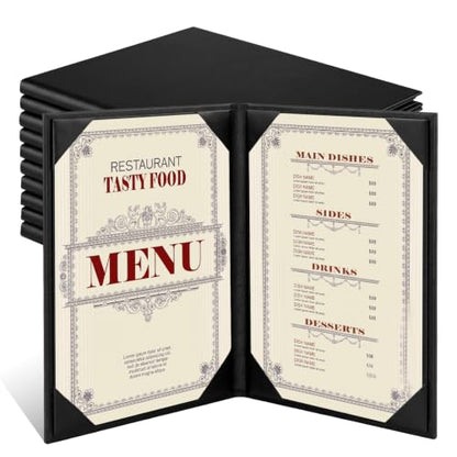 10 Pcs PU Leather Menu Covers 8.5x11 Inch, Menu Holders with 2-View