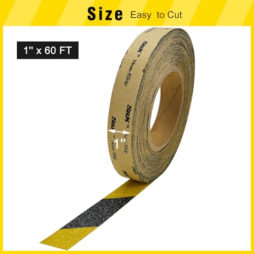 S&X Anti Slip Tape 1in x 60ft Grip Tape for Stairs & Ramps, Black/Yellow - color: Black/Yellow, size: 1" X 60'