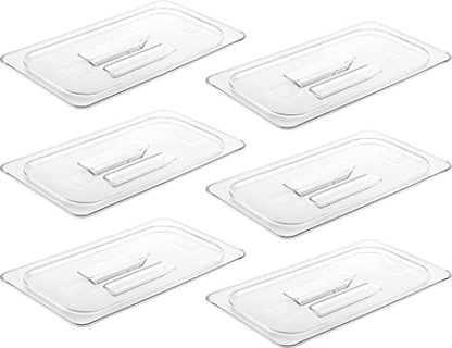 CURTA 6 Pack NSF Food Pan Cover, 1/3 Size Clear Polycarbonate Lid with Handle for Commercial Food Pan, Dishwasher & Freezer Safe Plastic Clear - color: 1/3 Size, size: Handled Lids