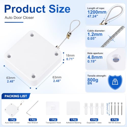 PATIKIL Automatic Sliding Screen Door Closer 3.9 Ft 800g/8N White 1 Set - color: White, size: 3.9 Ft, 800g/8N