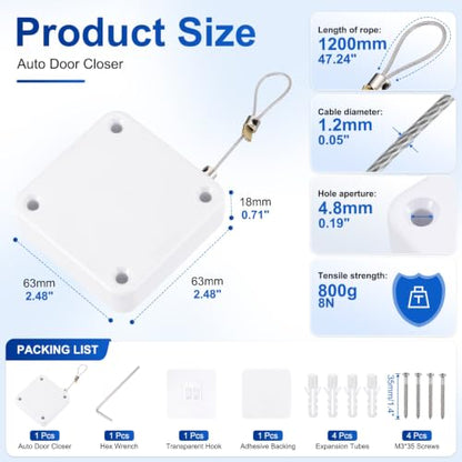 PATIKIL Automatic Sliding Screen Door Closer 3.9 Ft 800g/8N White 1 Set - color: White, size: 3.9 Ft, 800g/8N