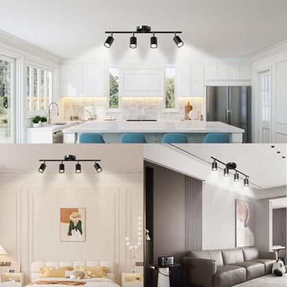 LED 4 Light Track Lighting Kit, 23.6" Black 4 Way Ceiling Spotlights Fixture, 3 CCT Adjustable, with Flexibly Rotatable Light Heads for Kitchen, Living Room, Bedroom, Includes 4 x GU10 Bulb - color: Black, size: 4