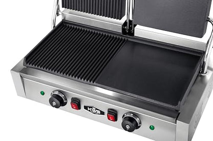 KWS CPM-23 3400W Electric Panini Press Maker with Left Grooved & Right Smooth Dual Sandwich Toasting Grill – 19″ X 9″ Cooking Surface