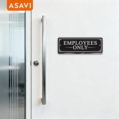 “EMPLOYEES ONLY” Acrylic Sign – Waterproof & Fade-Resistant Staff-Only Notice with Strong Adhesive + Pre-Drilled Holes (8.7"x3") | Office, Warehouse, Restricted Areas (Black) - color: Black