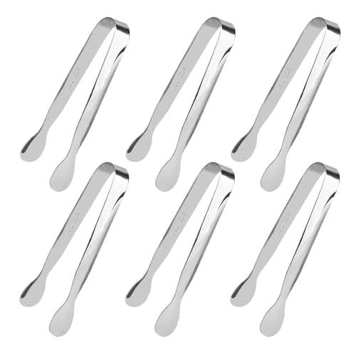 6 Pack 4.3 inch Mini Sugar Tongs, Stainless Steel Small Serving Tongs, Tiny Kitchen Tongs for Appetizers, Desserts, Tea Party and Coffee Bar