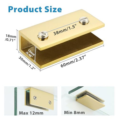Alise Glass Shelf Brackets, Fits 8–12 mm Glass for Shower Use, 2 Pack - color: Gold Finish