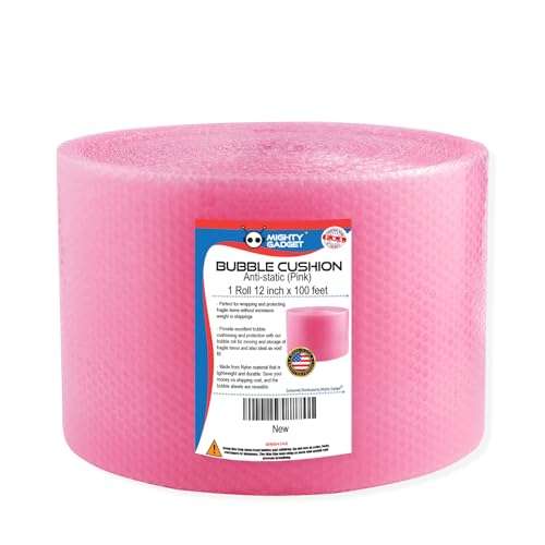 Mighty Gadget 100 ft Anti-static Small Bubble Perforated Every 12” Cushioning Wrap for Moving & Shipping Bubble Packing Wrap for Extra Protection Clear Bubble Roll Moving Supplies (Pink) - color: Pink