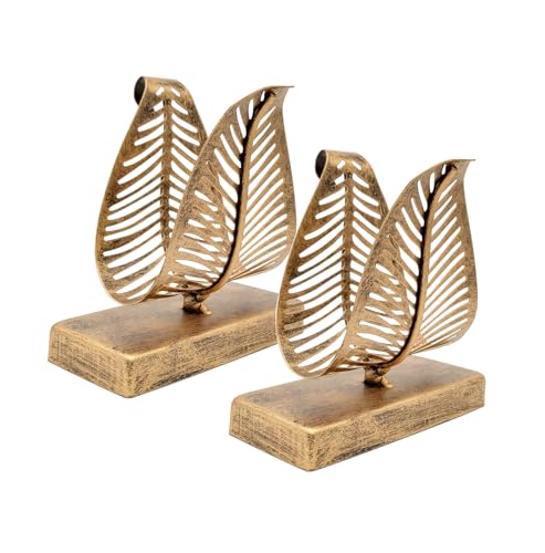 Set of 2 Freestanding Modern Napkin Holder with Leaf Design, Tabletop Tissue Dispenser, Countertop Napkin Storage Organizer – Bronze - color: Bronze 2Set