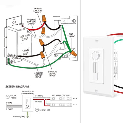 Greencycle 60W 12V LED Driver and Dimmer Switch,Compatible with Only 12VDC LED Strip Lights and Fixtures,Single Integrated Unit, Converts 120V AC to 12V DC, Neutral Wire Required, ETL - color: 12V Strip Driver Dimmer